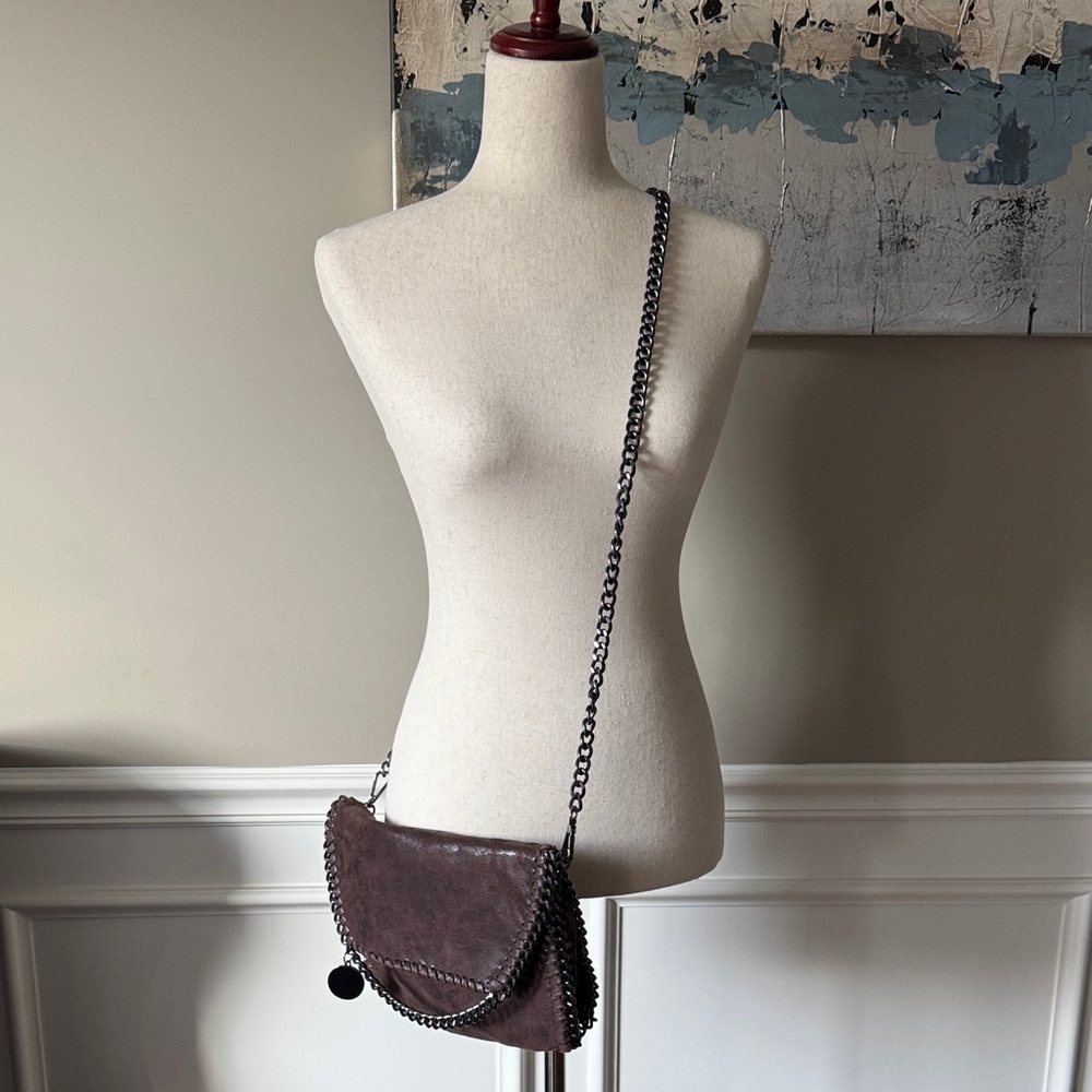 Mersi Brown Chain-Trim Crossbody Bag